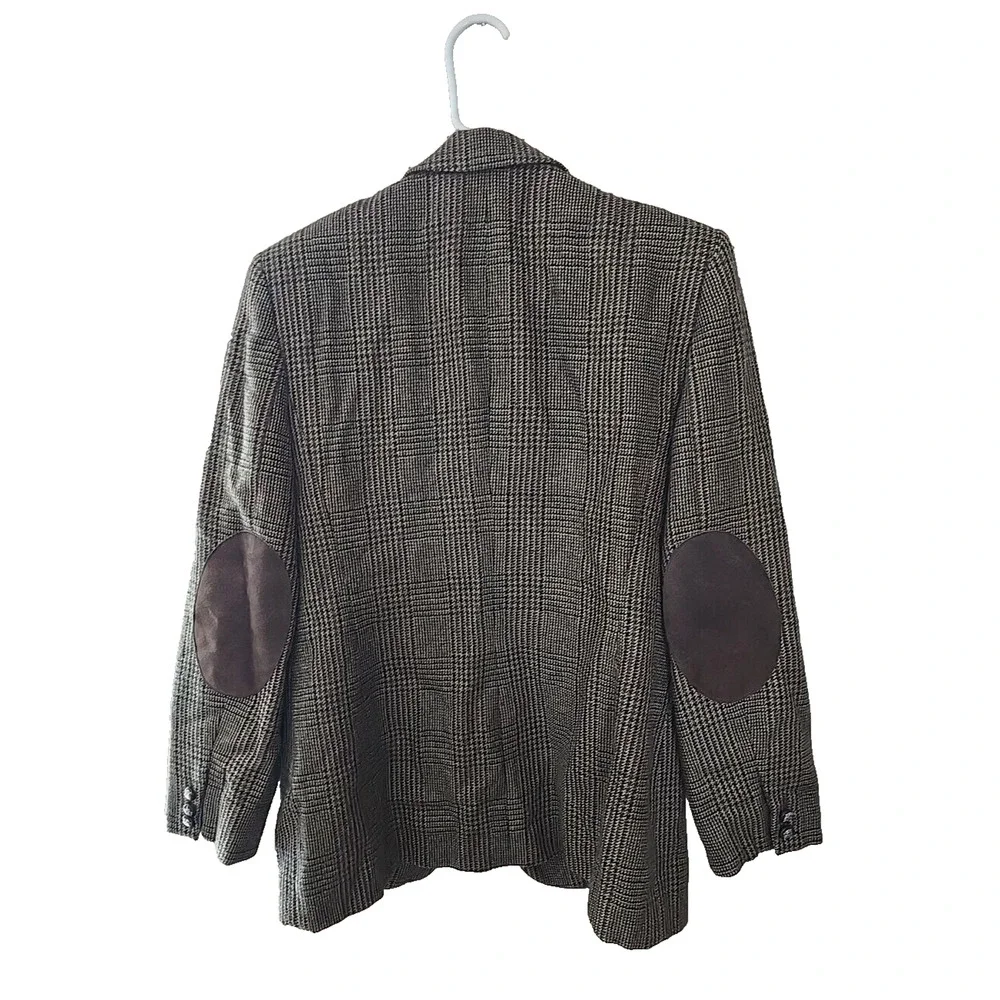 Lauren Ralph Lauren Plaid Linen Alpaca 2-Buttons Elbow‎ Patch Blazer Womans 12